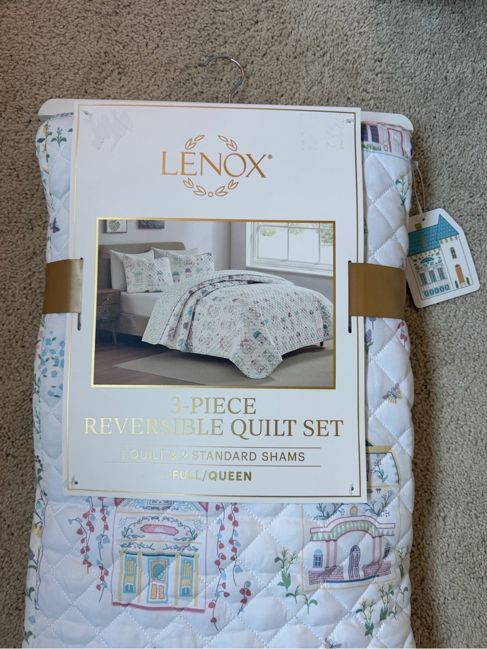 Lenox Spice Village Reversible Quilt Set with Pastel Floral FULL/QUEEN